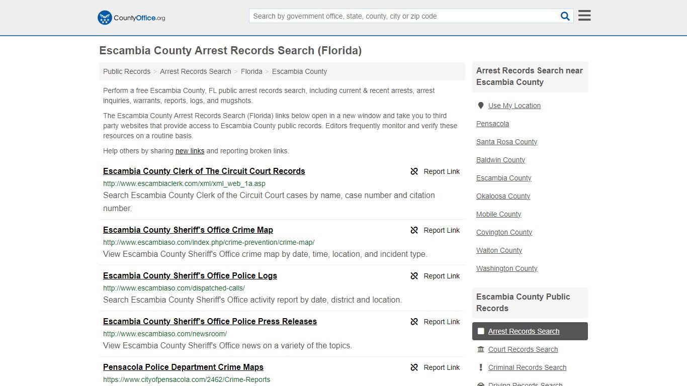 Escambia County Arrest Records Search (Florida) - County Office