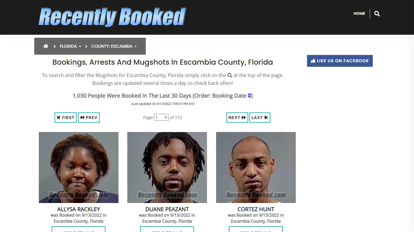 Bookings, Arrests and Mugshots in Escambia County, Florida